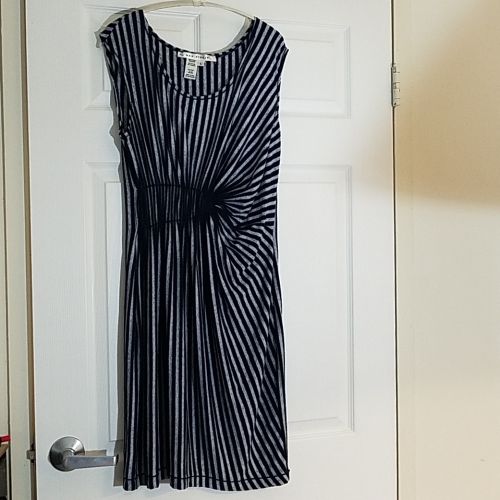 Max Studio blue and gray pleated ruching dress L